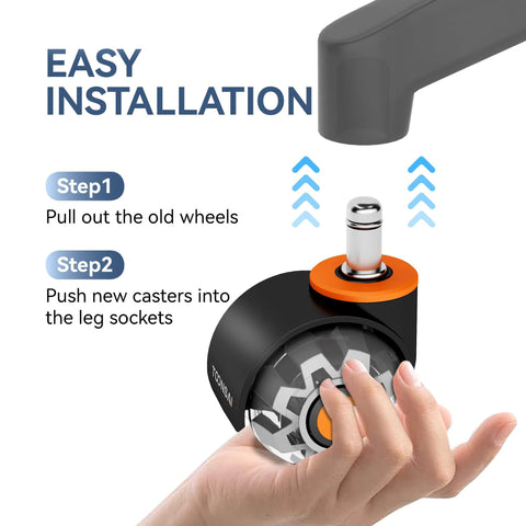 Easy installation guide for 2 Inch Office Chair Wheels Replacement Set Of Five Casters For Carpet Hardwood Floors And Tile 7/16 To 7/8 Inch Stem