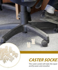 Plastic Caster Socket Sleeves Set Of 20 Universal Wheel Socket Inserts under an office chair wheel for easy mounting and smooth rolling.