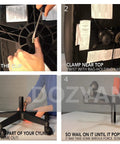 Steps to install a 6 Inch Long Stroke Office Chair Gas Lift Cylinder Replacement, showing removal and setup on chair base.