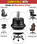 Diagram showing Office Chair Caster to Glide Conversion Feet Self Adhesive Felt Pads compatible with various chair types including gaming and office.