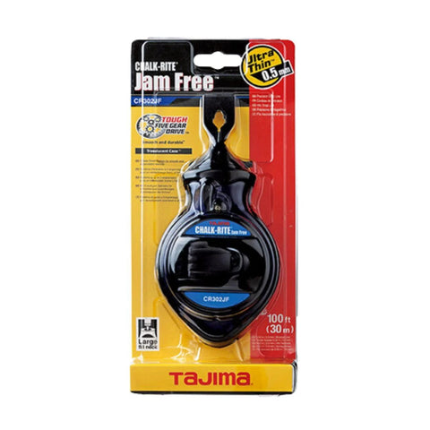 Chalk Line Box with ultra-thin 0.5mm line and jam-free performance, featuring five-gear quick retrieval, ABS case, front view.