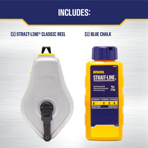 Chalk Line Kit 100Ft Classic Blue Reel With Abrasion Resistant Line In Aluminum Housing For Quick Accurate Straight Lines