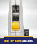 Side view of Chalk Line Kit 100Ft Classic Blue Reel With Abrasion Resistant Line In Aluminum Housing showing refill door