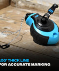 Chalk Line Reel And Blue Chalk Powder Combo Pack For Precision Layouts In Carpentry Masonry And Construction 100 Foot 8 Strand Line With 6 To 1 Gear Rewind Durable Compact Design Ideal For Clean Accurate Marking On All Surfaces