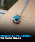 Close-up of integrated pin and hook on 50ft Precision Chalk Line Tool Value Pack with Kevlar Ultra Fine Line, 3:1 Gear.