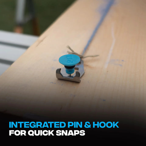 Close-up of integrated pin and hook on 50ft Precision Chalk Line Tool Value Pack with Kevlar Ultra Fine Line, 3:1 Gear.