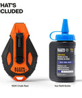 Chalk Reel CHLK100S 100 Foot Model With 6 To 1 Gear Ratio Quick Release Spool Clutch Chalk Level Window with 4 oz blue refill