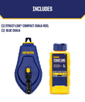 Compact chalk reel delivers fast, precise chalk lines for carpenters and painters, featuring a 3:1 gear ratio, blue chalk included.