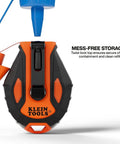 Chalk Reel CHLK100S 100 Foot Model With 6 To 1 Gear Ratio Quick Release Spool Clutch Twist Lock Top in orange and black