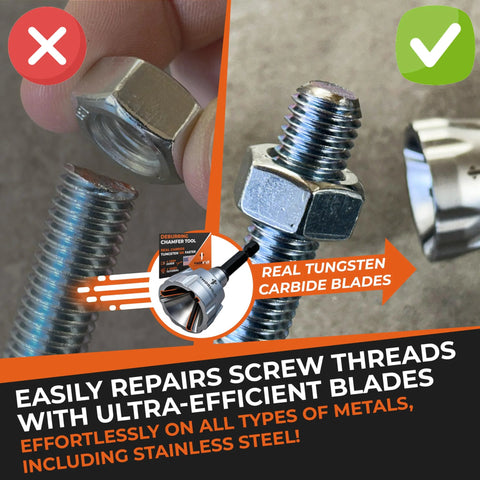 External Chamfer Deburring Tool with Tungsten Carbide Blade repairing screw threads on metal bolt