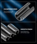 Close-up of chamfered and smooth finish on 400 Piece Roll Pin Set With Slotted Spring Pins M1.5 Through M6 by Zelcan