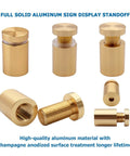 Champagne anodized aluminum solid sign standoff screws set of 4 for five eighths by three quarters inch mounting shown disassembled