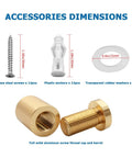 Accessories dimensions including stainless steel screws, plastic anchors, and washers for Aluminum Solid Sign Standoff Screws Set of 4.