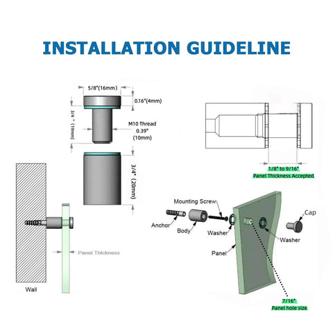 Installation guide for Aluminum Solid Sign Standoff Screws Set Of 4 For Five Eighths By Three Quarters Inch Mounting For Acrylic Displays