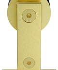 Seventy Eight And Three Quarters Inch Single Roller Round Rod Barn Door Hardware Kit showing brass roller