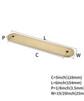 Dimensions of Champagne Bronze Cabinet Backplate for Pull Handles with 128mm center to center hole spacing, 5 inch mounting shown.