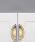 10 Pack 3 Inch Champagne Bronze Cup Drawer Pulls For Cabinets And Furniture Durable Solid Metal Kitchen Hardware installed on white cabinets