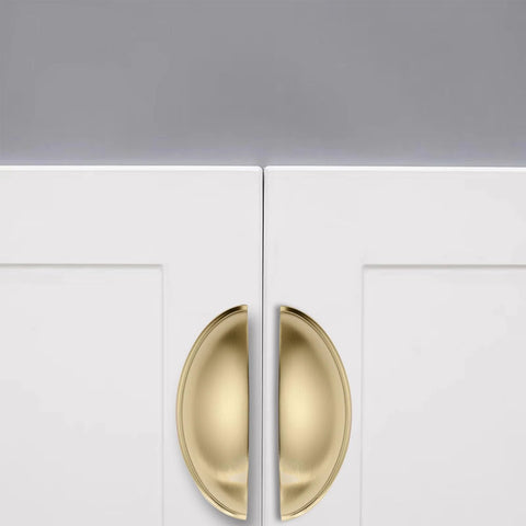 10 Pack 3 Inch Champagne Bronze Cup Drawer Pulls For Cabinets And Furniture Durable Solid Metal Kitchen Hardware installed on white cabinets