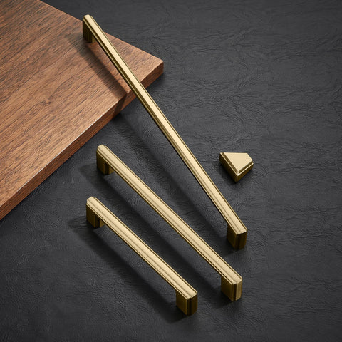Ten Pack Champagne Bronze Cabinet Handles Five Inch Length 128mm Screw Spacing Zinc Alloy Durable Furniture Hardware on black surface