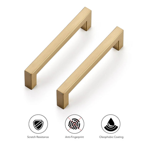 Champagne Bronze Cabinet Handles 5 Inch Center to Center Stainless Steel Square Kitchen Drawer Pulls for Dresser Cupboard Doors Set of 10 with Screwdriver Included Durable Stainless Steel With A Smooth Champagne Bronze Finish