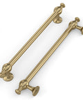 Two Champagne Bronze cabinet handles from the 25 Pack Champagne Bronze Cabinet Handles Drawer Pulls With 5 Inch Hole Centers And 6.1 Inch Overall Length Premium Zinc Alloy Hardware For Kitchen And Bathroom Cabinets Easy To Install.