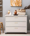 White dresser with Champagne Bronze Cabinet Handles 5 Inch Center to Center Stainless Steel Square Kitchen Drawer Pulls installed.