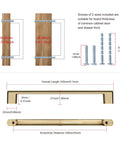 Diagram showing screw sizes and dimensions for Ten Pack Champagne Bronze Cabinet Handles Five Inch Length 128mm Screw Spacing Zinc Alloy Durable Furniture Hardware Pulls For Kitchen And Bedroom Cabinets Easy To Install.