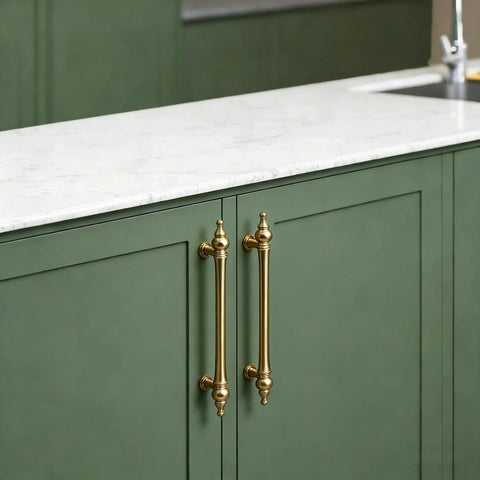 Champagne Bronze Cabinet Handles Set Of 10 With 5 Inch Hole Centers Brushed Champagne Gold Drawer Pulls on green kitchen cabinets