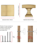 Dimensions and installation guide for Champagne Bronze 10 Pack Cabinet Knobs Single Hole Drawer Pulls to show size and included screws.