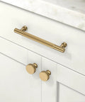 Champagne Bronze Cabinet Knobs 10 Pack Size 1-1/5 Inch 30mm Classic Kitchen Drawer Pulls on white cabinets