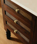 Champagne Bronze Cabinet Knobs Set of Ten, One and One Quarter Inch Round Zinc Alloy Drawer Knobs on dark wood dresser