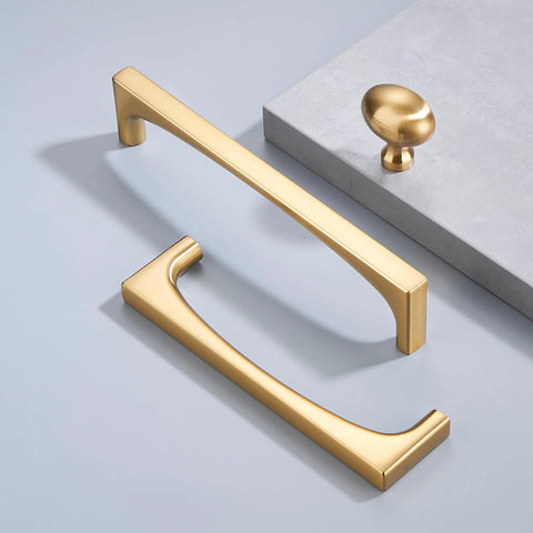 Champagne Bronze Oval Cabinet Knobs 10 Pack Single Hole Cabinet Pulls with rectangular handles on a light surface