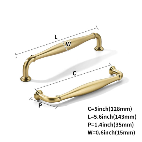 Measured dimensions of 10 Pack 5 Inch Center Hole Champagne Bronze Cabinet Pulls Solid Heavy Duty Traditional Handles For Bathroom Dressers Drawers And Cabinets Durable Metal Hardware For Home Office Renovations And Modern Kitchens