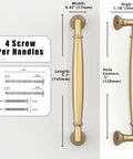 Champagne Bronze Cabinet Pulls 5 Inch 128mm 10 Pack for Kitchen Cabinets and Drawers with dimensions and screw details.