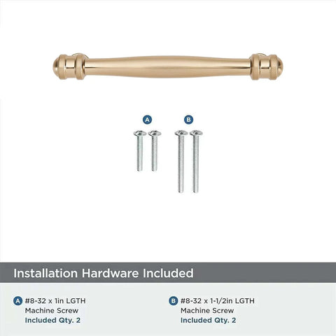 10 Pack 5 Inch Center Hole Champagne Bronze And Honey Bronze Cabinet Pulls with screws shown