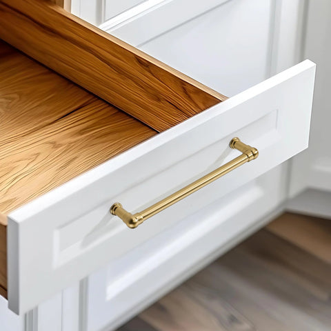 Drawer with 10 Pack Champagne Bronze Cabinet Pulls 5 Inch 128mm Modern Drawer Handles installed