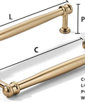 10 Pack 5 Inch Center Hole Champagne Bronze And Honey Bronze Cabinet Pulls, solid heavy-duty handles, shown with dimensions