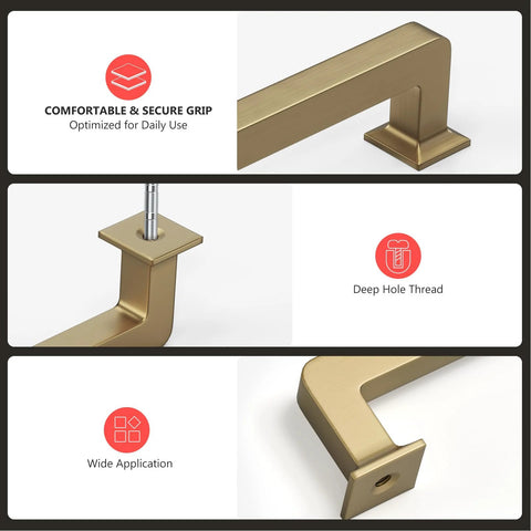 Features of Champagne Bronze Cabinet Pulls 10 Pack 5 1 16 Inch Solid Zinc Alloy Modern Square Drawer Handles for wide application and secure grip