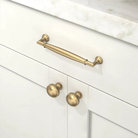 Champagne Bronze Cabinet Pulls 5 Inch 128mm 10 Pack for Kitchen Cabinets and Drawers on white cabinet door