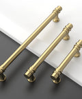 Three champagne bronze cabinet pulls on white and black background, showcasing zinc alloy hardware for kitchen cabinets and drawers.