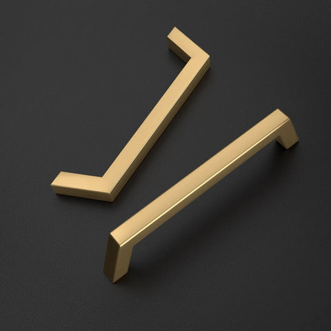 30 Pack 5 Inch Champagne Bronze Cabinet Handles Modern Square Gold Cabinet Pulls in durable zinc alloy on black surface