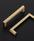 Champagne Bronze Cabinet Handles 5 Inch Center to Center Stainless Steel Square Kitchen Drawer Pulls, top view of two handles