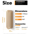 Champagne Bronze Cabinet Pulls 3 Inch Hole Center with size chart and dimensions; 3.5” length, 0.87” height, includes screws.