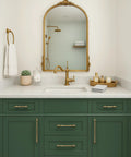 Bathroom vanity with green cabinets featuring Champagne Bronze Cabinet Pulls 10 Pack 5 Inch Center To Center 128 Mm Heavy Duty Brushed Bronze Drawer Handles.