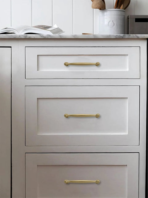 Solid Zinc Alloy Heavy Duty Cabinet Pulls on white kitchen drawers, 10 Pack 3 Inch Center Hole Champagne Bronze For Cabinets