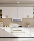 Champagne Bronze Modern Cabinet Pulls 3 Pack With 12.6 Inch Center Hole And 13 Inch Total Length installed in a kitchen
