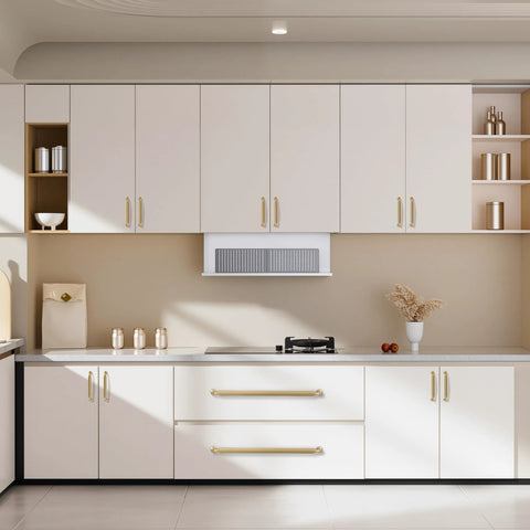Champagne Bronze Modern Cabinet Pulls 3 Pack With 12.6 Inch Center Hole And 13 Inch Total Length installed in a kitchen