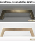 30 Pack 5 Inch Champagne Bronze Cabinet Handles Modern Square Gold Cabinet Pulls under different lighting conditions.