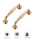 20 Pack 3-3/4 Inch Champagne Bronze Kitchen Cabinet Handles, Solid Zinc Alloy Cabinet Pulls For Cupboards And Drawers, shown with scratch resistance feature icons.