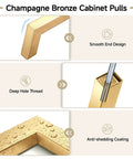 30 Pack 5 Inch Champagne Bronze Cabinet Handles Modern Square Gold Cabinet Pulls showing smooth design, deep thread, and anti-shedding coating.
